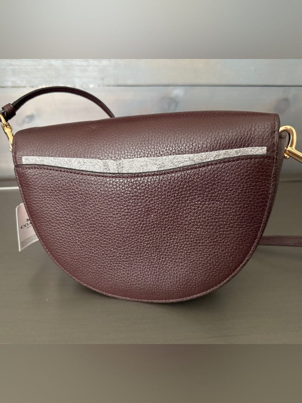 Coach Floral Appliqué Saddle Crossbody Bag in Burgundy with Pink and Red Accents - Picture 6 of 8